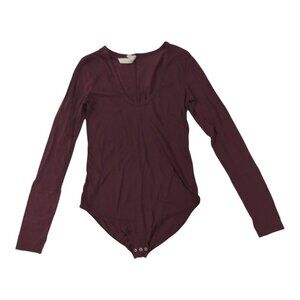 Free People Burgundy Bodysuit Womens Large Long Sleeve Scoop Neck Stretch